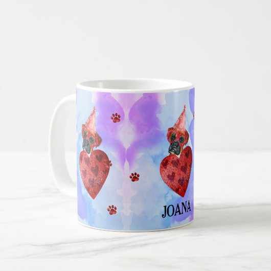 Lila Blauer Boxer Valentinstag Kaffeetasse (Vorderseite Links)
