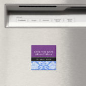 Lila blauer Damast-Save the Date Magnet (In Situ (Geschirrspüler))
