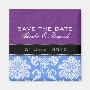 Lila blauer Damast-Save the Date Magnet
