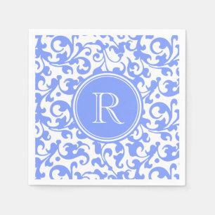 Lila blauer eleganter Damast-Wirbel mit Monogramm Serviette