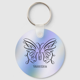 Lila Blauer Holografischer Schmetterling Monogramm Schlüsselanhänger
