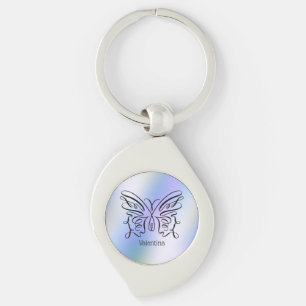 Lila Blauer Holografischer Schmetterling Monogramm Schlüsselanhänger