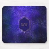 Lila Blauer Marmor aus Gold Monogram Mousepad (Vorne)
