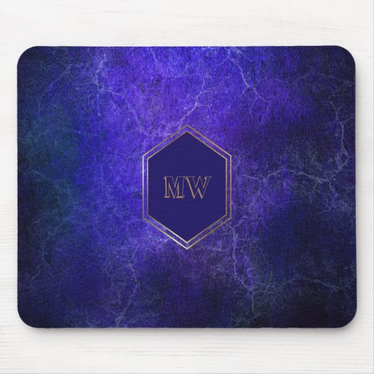 Lila Blauer Marmor aus Gold Monogram Mousepad (Vorne)