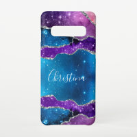 Lila, blauer Marmorgalaxie Agate & Silver Glitzer