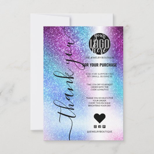 Lila Blauer Nebel Galaxy Glitzer Ordnung Vielen Da Dankeskarte (Vorderseite)