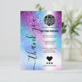 Lila Blauer Nebel Galaxy Glitzer Ordnung Vielen Da Dankeskarte (Stehend Vorderseite)