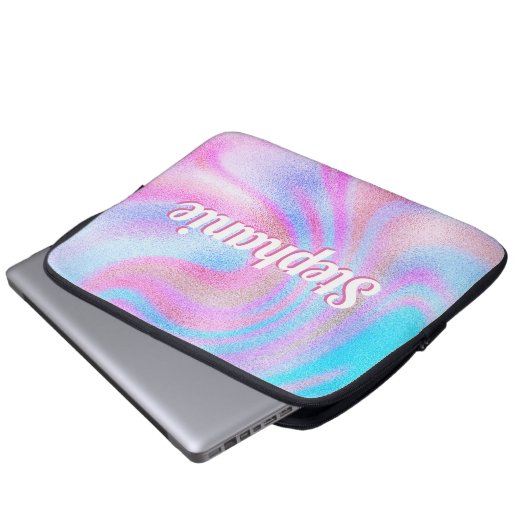 Lila Blauer Pink Shimmer Personalisierter Name wir Laptopschutzhülle (Vorne Knopf)