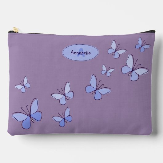 Lila Blauer Schmetterling Doodle Zubehörtasche (Vorderseite)