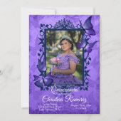 Lila, blauer Schmetterling Quinceanera Einladung (Vorderseite)