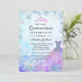 Lila Blauer Sparkeller Schneeflocken Winter Quince Einladung (Stehend Vorderseite)