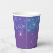 Lila blauer Spitzenausdruck mit elegantem, glänzen Pappbecher (Rechts)