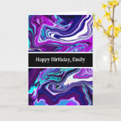 Lila, blauer und Aquamariner Abstrakter Marmor Karte (Gelbe Blume)