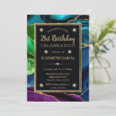 Lila, blauer und grüner Glitzer Agate Birthday Einladung (Stehend Vorderseite)