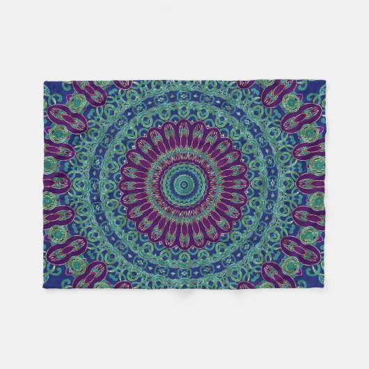 Lila, blauer und grüner Mandala Fleecedecke (Vorderseite (Horizontal))