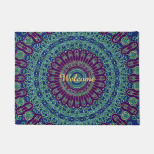 Lila, blauer und grüner Mandala Fußmatte