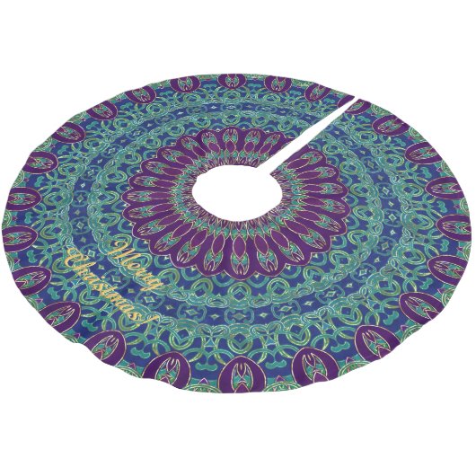 Lila, blauer und grüner Mandala Polyester Weihnachtsbaumdecke (Schrägansicht)