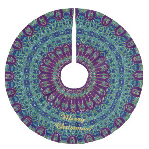 Lila, blauer und grüner Mandala Polyester Weihnachtsbaumdecke