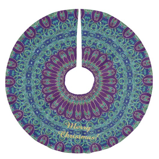 Lila, blauer und grüner Mandala Polyester Weihnachtsbaumdecke (Vorderseite)