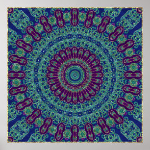 Lila, blauer und grüner Mandala Poster