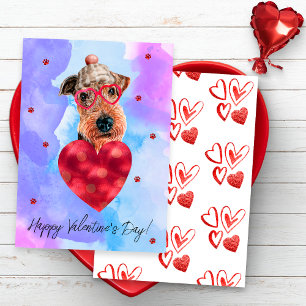 Lila Blaues Airedale Valentinstag Geschenk Hund Feiertagskarte