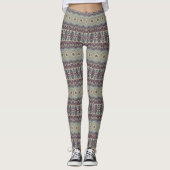 Lila blaues Beige Mandala Medallion gestreift Leggings (Vorderseite)