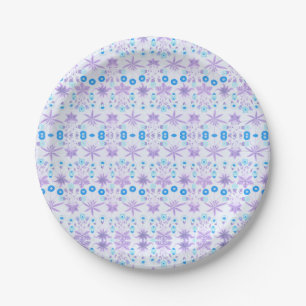Lila Blaues Blume-Muster Pappteller