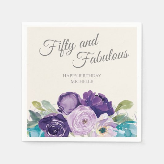 Lila blaues Blumengebäck Blätter 50 Fabulous Serviette (Vorderseite)