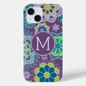 Lila blaues Blumenmuster Benutzerdefiniertes Monog Case-Mate iPhone Hülle (Rückseite)
