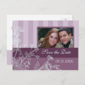 Lila blaues Foto Save the Date Hochzeitkarten Ankündigungspostkarte (Vorne/Hinten)
