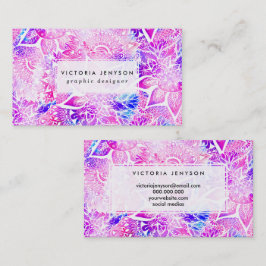 Lila blaues Hennastrauch boho Blumenmandalamuster Visitenkarte