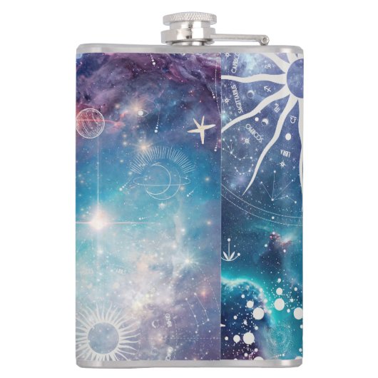 Lila blaues Himmelsmuster Flachmann (Rückseite)