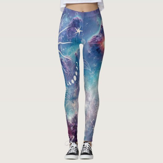 Lila blaues Himmelsmuster Leggings (Vorderseite)