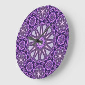 Lila Blaues Kaleidoskop Pinwheel Mandala Muster Große Wanduhr (Winkel)