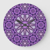 Lila Blaues Kaleidoskop Pinwheel Mandala Muster Große Wanduhr (Vorderseite)