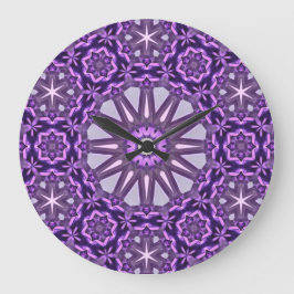 Lila Blaues Kaleidoskop Pinwheel Mandala Muster Große Wanduhr