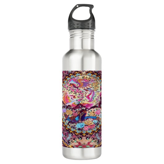 Lila Blaues Perserblumen Blume Peacock Edelstahlflasche (Vorderseite)