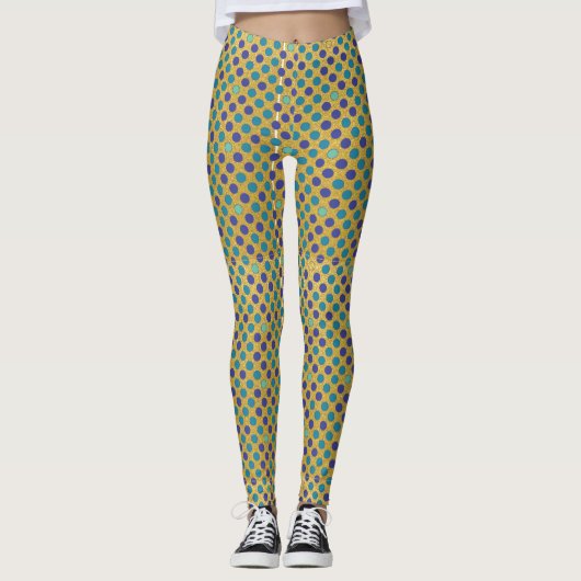 Lila blaues Polka-Punktmuster auf vergoldetem Glas Leggings (Vorderseite)