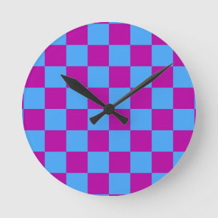 Lila blaues Prüfmuster für Karo Runde Wanduhr
