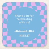 Lila blaues Schachbrettmuster im Retro-Bereich mit Rechteckiger Pappuntersetzer (Vorderseite)