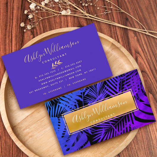 Lila, blaues, tropisches Palmgold Visitenkarte