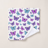 Lila, blaues und rosa Schmetterlingsmuster Badhandtuch Set (Waschlappen)