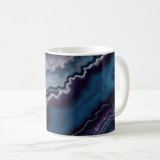 Lila blaues weißes Agate-Marmordesign Kaffeetasse (VorderseiteRechts)