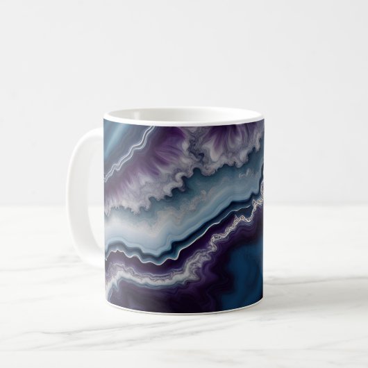 Lila blaues weißes Agate-Marmordesign Kaffeetasse (Vorderseite Links)