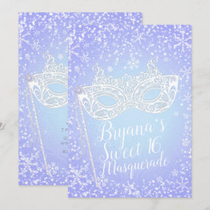 Lila Blaues Winterwunderland Maskenball Süße 16 Einladung