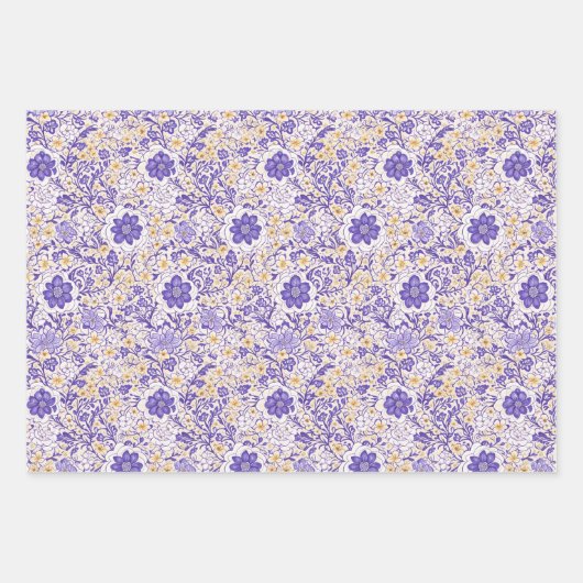 Lila blaugraues Flora Modern Art Wrapping Paper Geschenkpapier Set (Vorderseite 3)