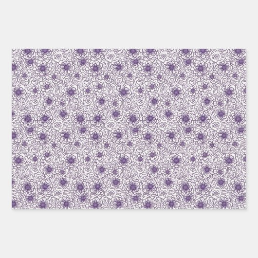 Lila blaugraues Flora Modern Art Wrapping Paper Geschenkpapier Set (Vorderseite 2)