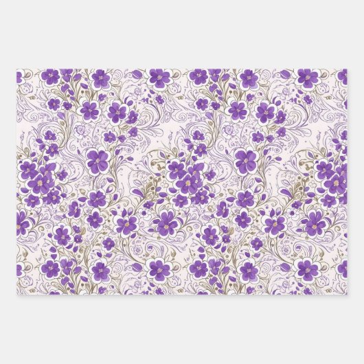 Lila blaugraues Flora Modern Art Wrapping Paper Geschenkpapier Set (Vorderseite)