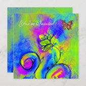 LILA-blaugrüne BLUME & SCHALTFLÄDEN Einladung (Vorne/Hinten)