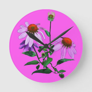 Lila Blende auf rosa Runde Wanduhr